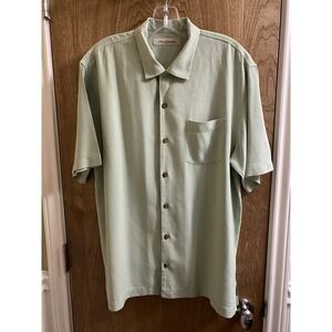 Men's Tommy Bahama 100% Silk Short Sleeve Button Up Dress Shirt Sage Green Sz m